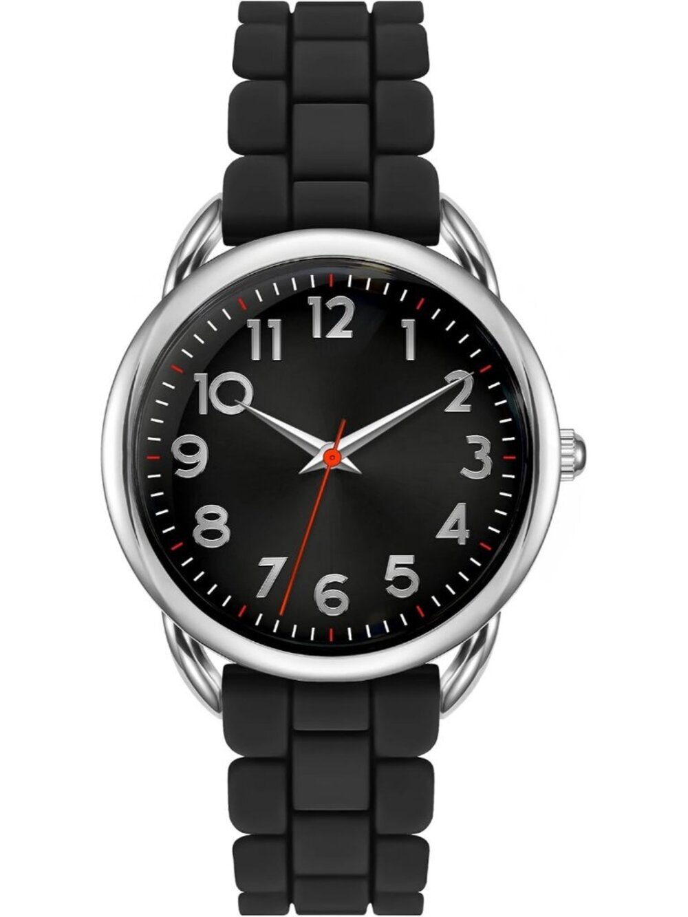 Women's Black Big Face Easy Reader Silicone Strap Water Proof 35MM Wrist Watch